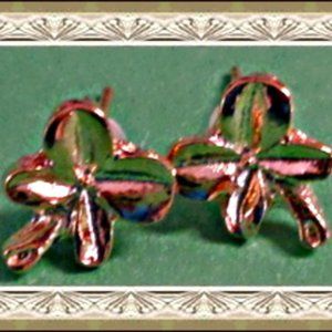 Gold Tone Four Leaf Clover Design Stud Earrings For Good Luck For Girls/Teens